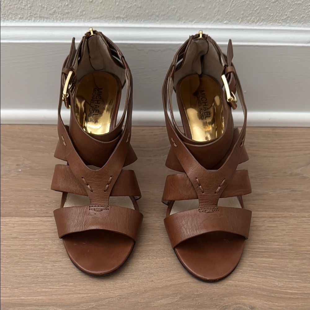 Michael Kors Brown Leather Sandals with Block Heel